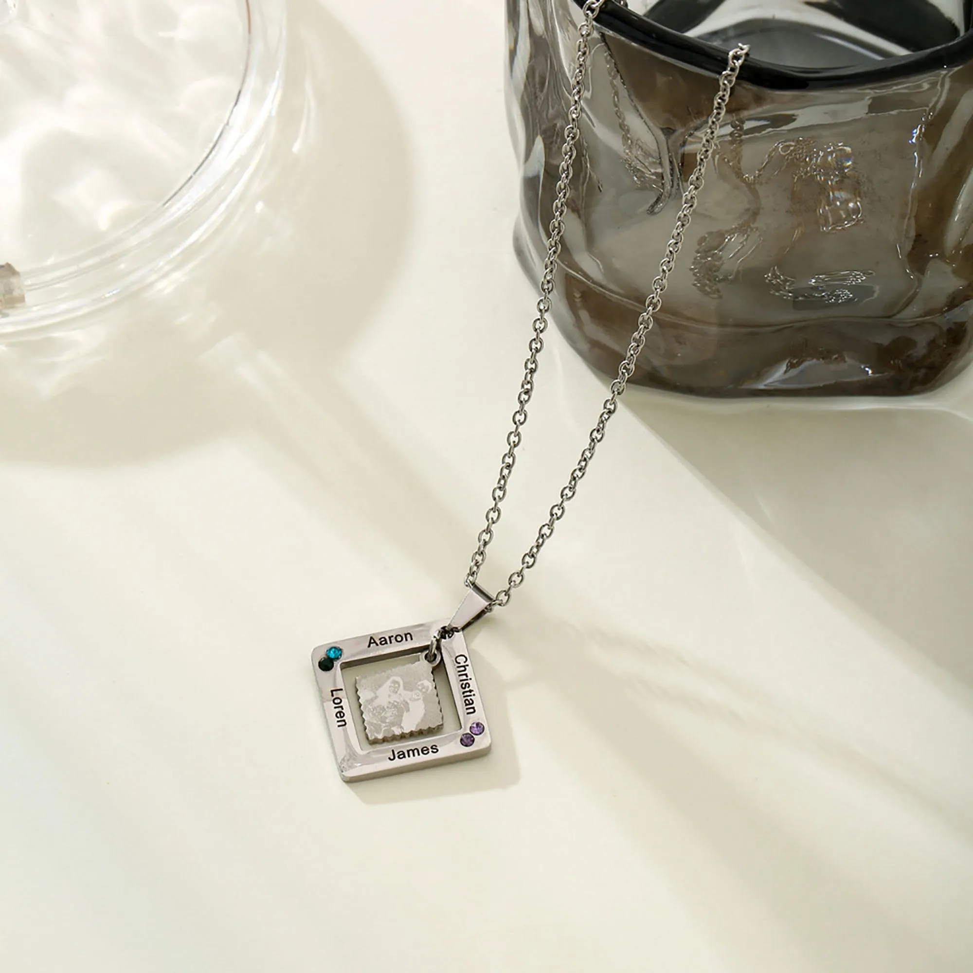 customized photos with birthstone Colorful 12 Birthstone Pendant Necklaces