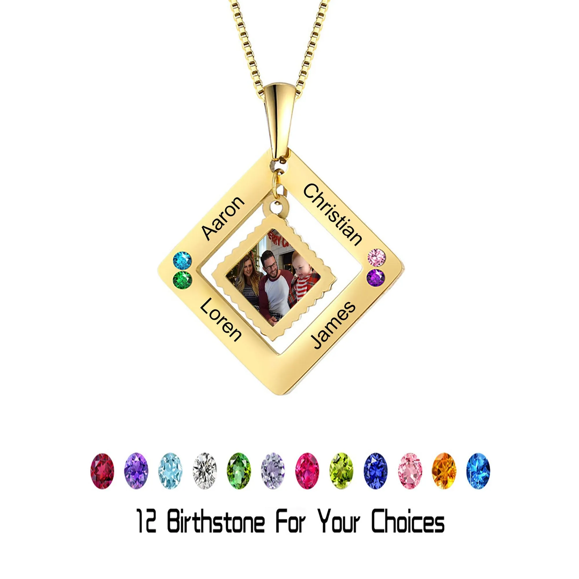 customized photos with birthstone Colorful 12 Birthstone Pendant Necklaces