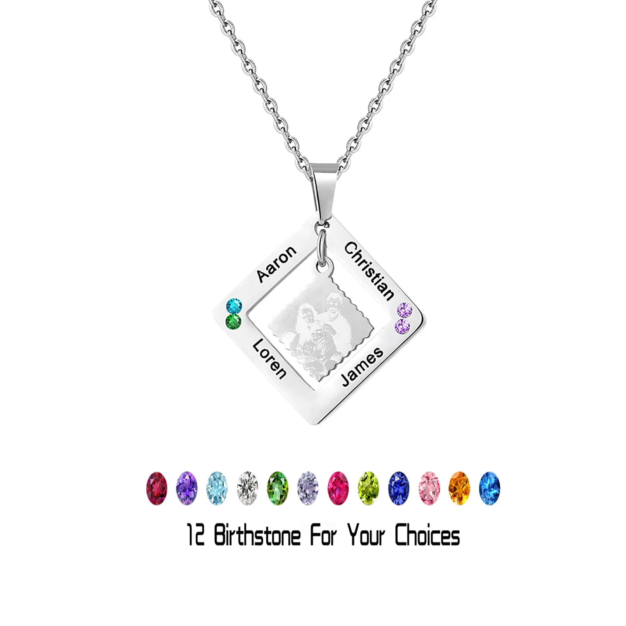 customized photos with birthstone Colorful 12 Birthstone Pendant Necklaces