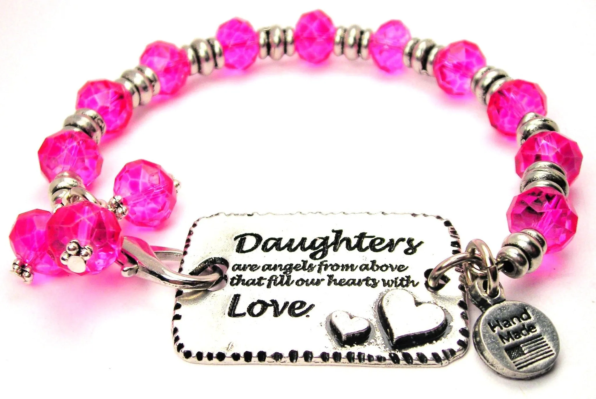 Daughters Are Angels From Above That Fill Our Hearts With Love Expression Armor Pewter Crystal Bracelet