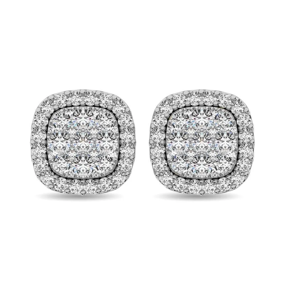 Diamond 5/8 Ct.Tw. Cluster Stud Earrings in 14K White Gold