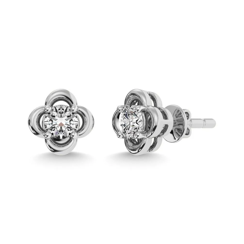 Diamond Solitaire Dimond Stud Earrings in 14K White Gold