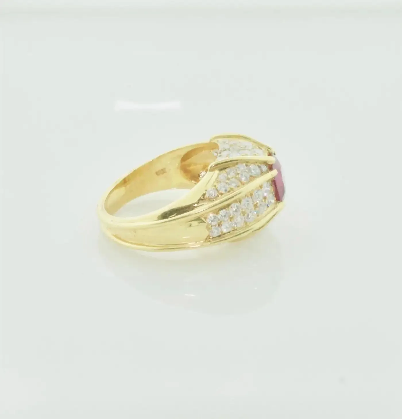 Domed Ruby and Diamond Ring in 18k Yellow Gold GIA No Heat