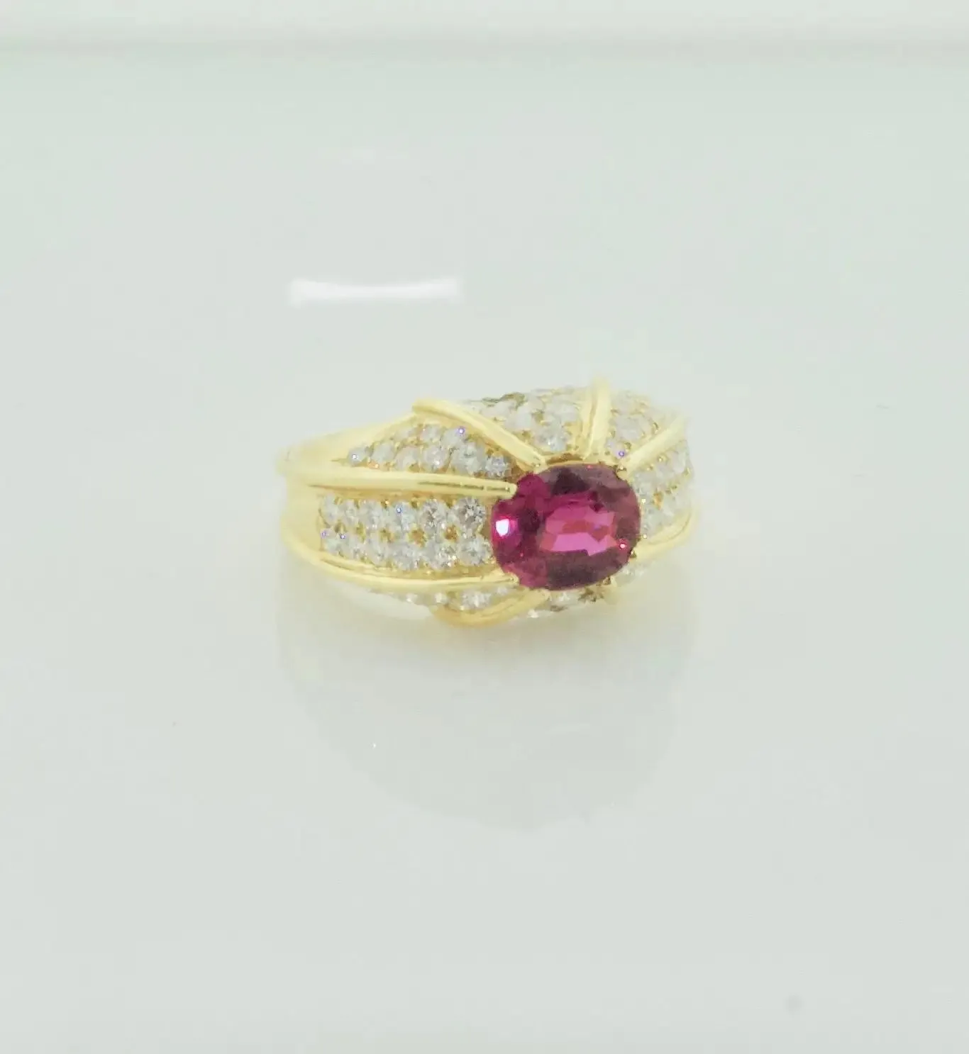 Domed Ruby and Diamond Ring in 18k Yellow Gold GIA No Heat