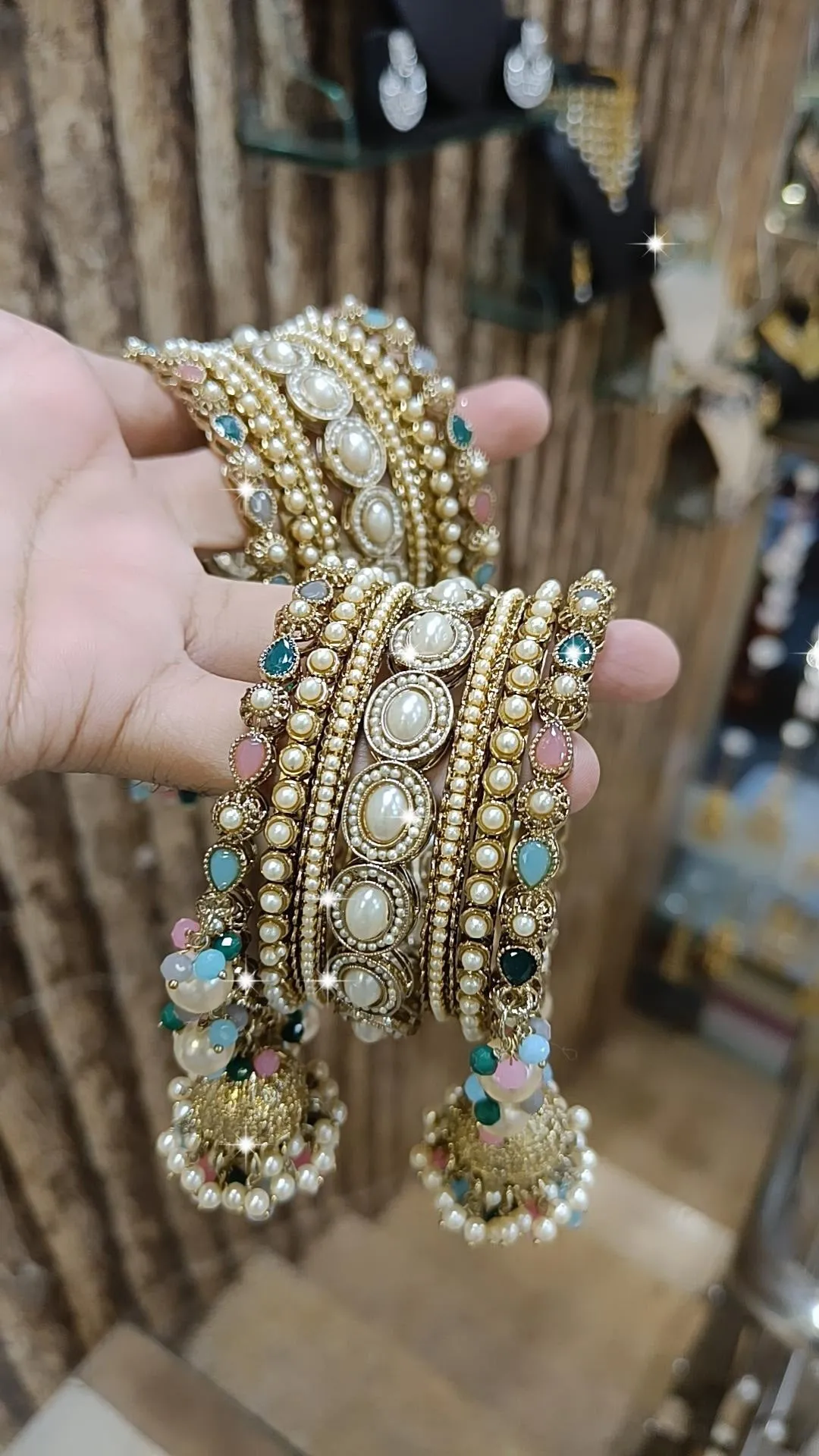 Elegant Pakistani Crystal Bridal Bangles Jhumka Set