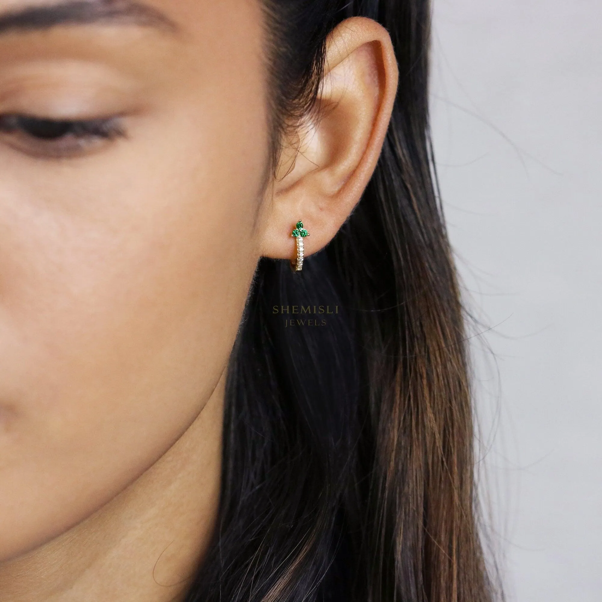 Emerald Clover Flower Hoop Earrings, Gold, Silver SHEMISLI - SH211