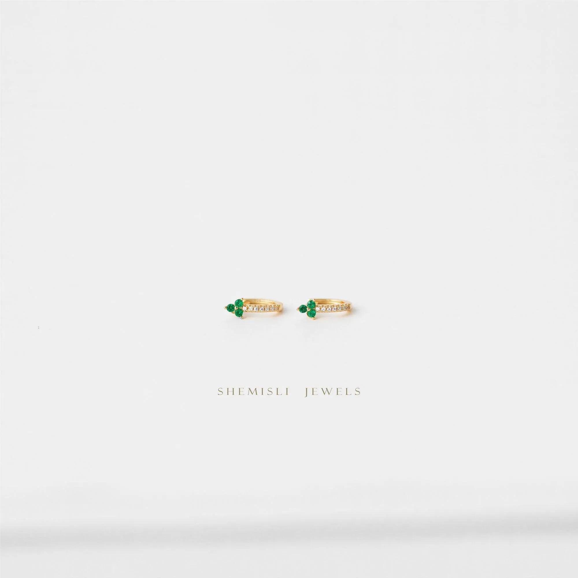 Emerald Clover Flower Hoop Earrings, Gold, Silver SHEMISLI - SH211