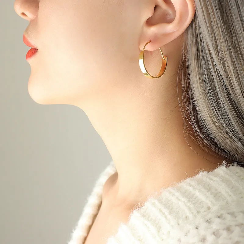 European Chic Gold-Plated Hoop Earrings with Buckle Detail