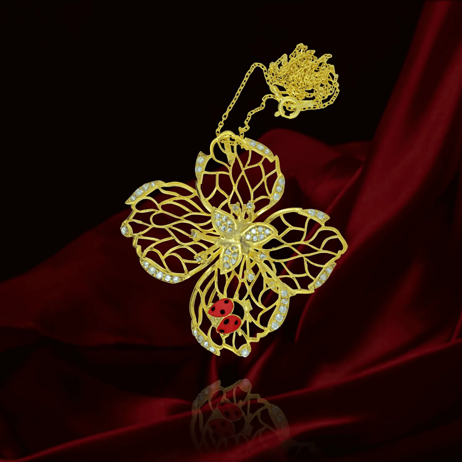 Filigree Flower Pendant with Ladybug