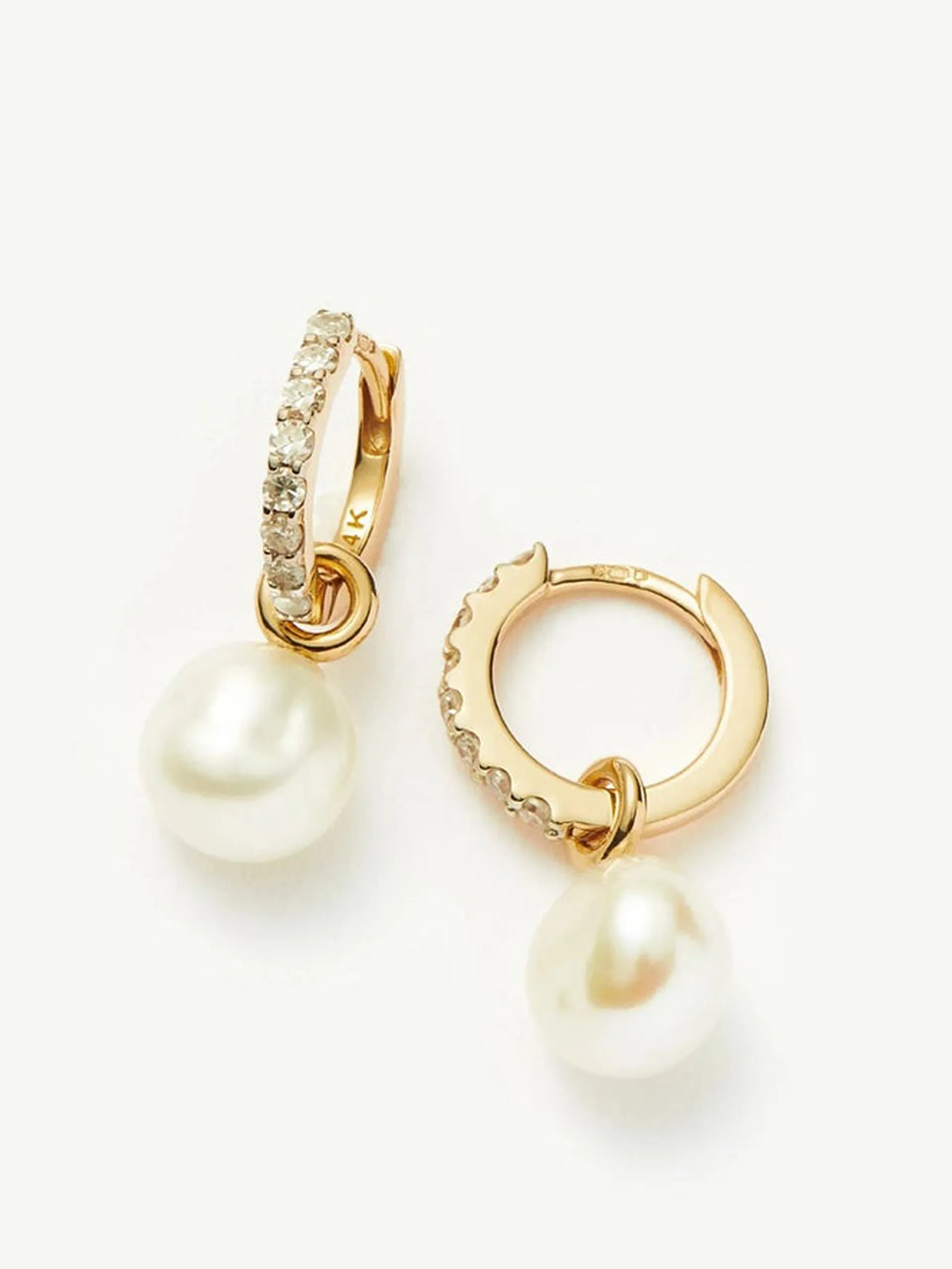 Fine diamond & pearl charm hoop earrings