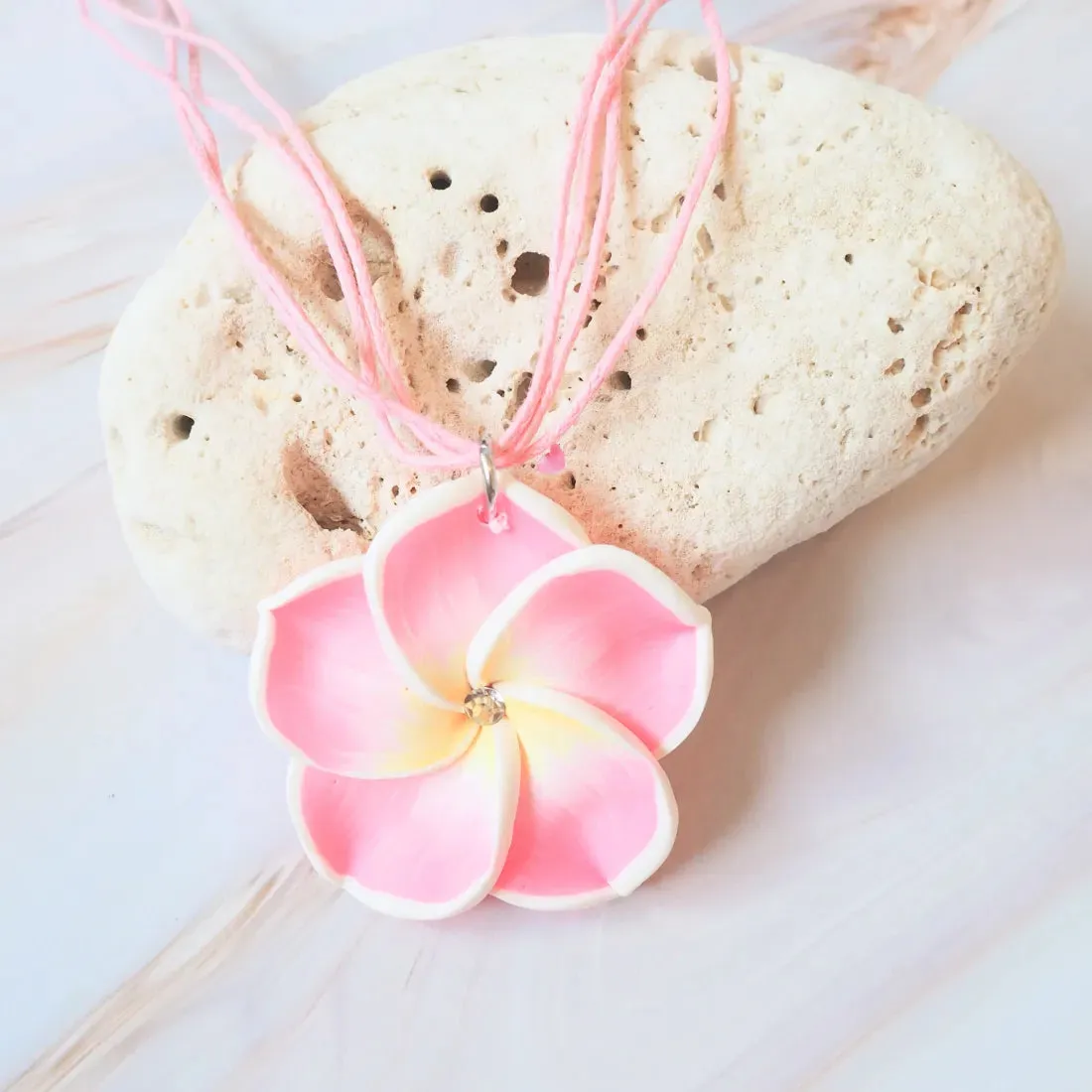 Flirty Plumeria Bubble Pink Pendant Hawaiian Necklace