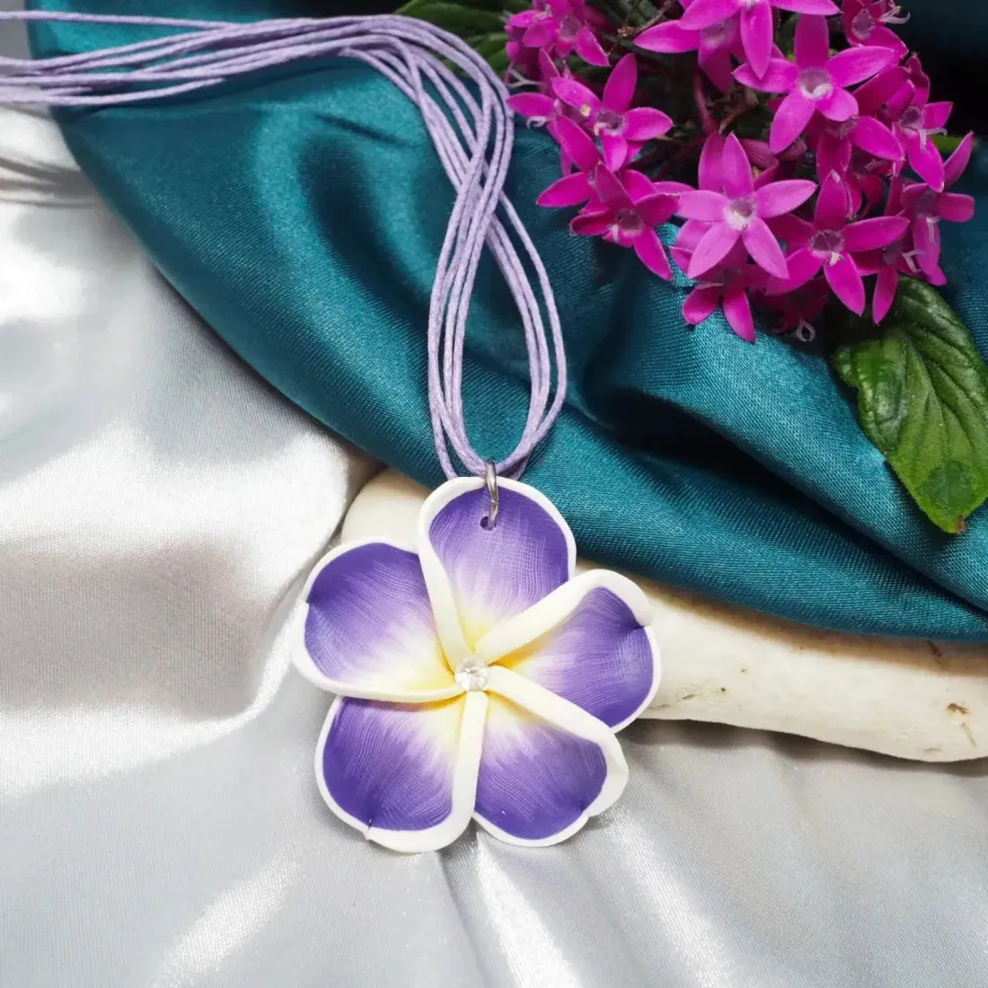 Flirty Plumeria Purple Pendant Hawaiian Necklace