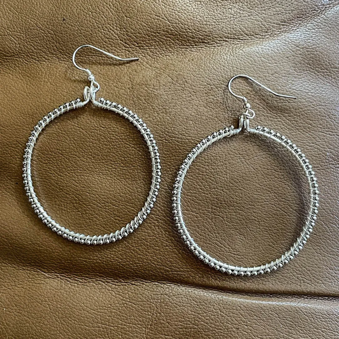 Full Hoop Earrings Wrapped with Ball Chain (click for metal colors & sizes) #107