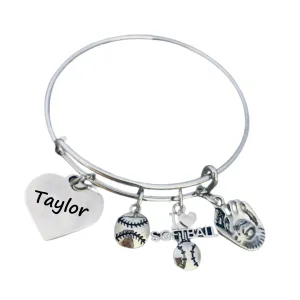 Girls Personalized Softball Bracelet with Engraved Charm