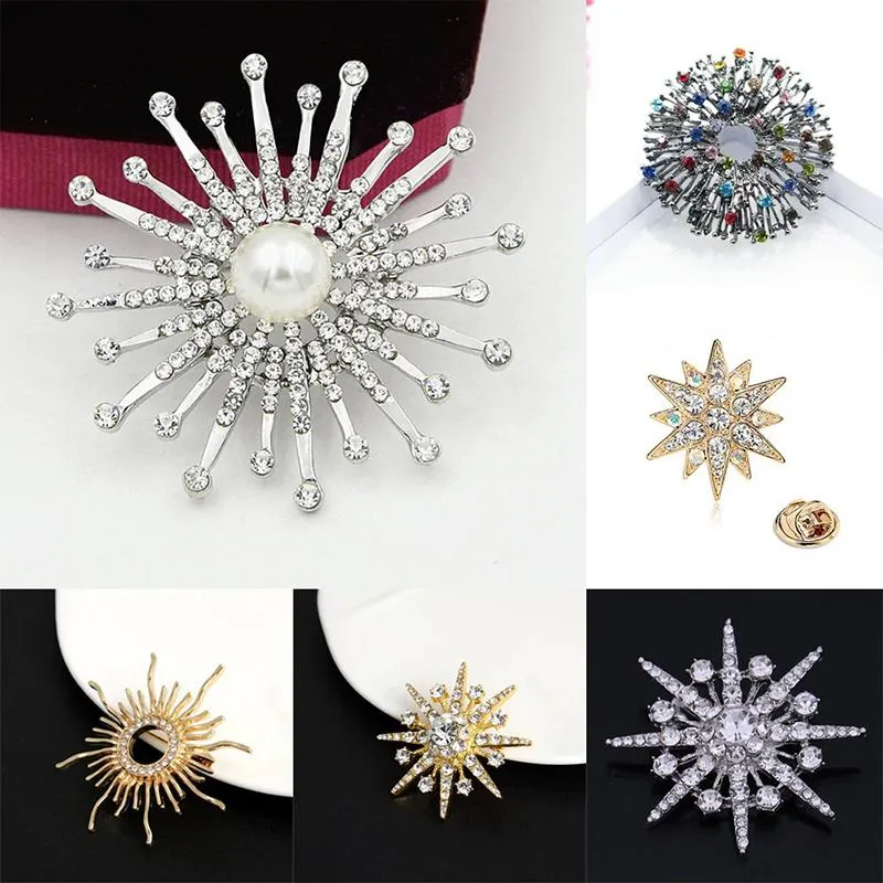 Gleaming Rhinestones Starburst Jewelry Brooch Pins