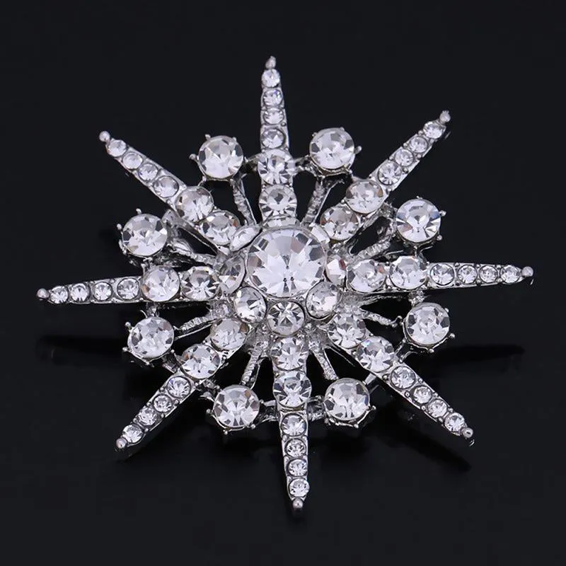 Gleaming Rhinestones Starburst Jewelry Brooch Pins