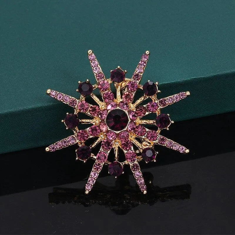 Gleaming Rhinestones Starburst Jewelry Brooch Pins