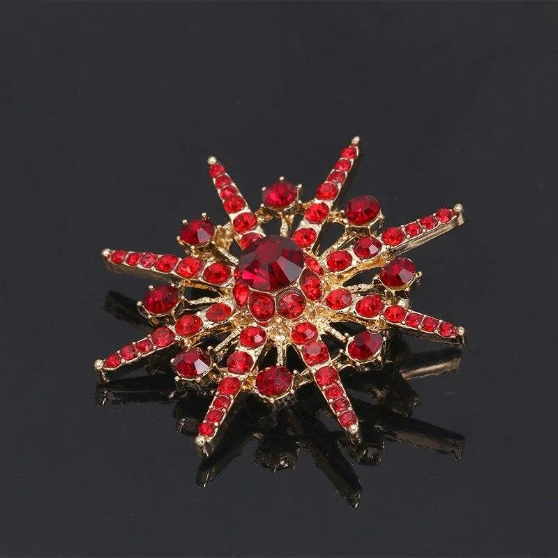 Gleaming Rhinestones Starburst Jewelry Brooch Pins