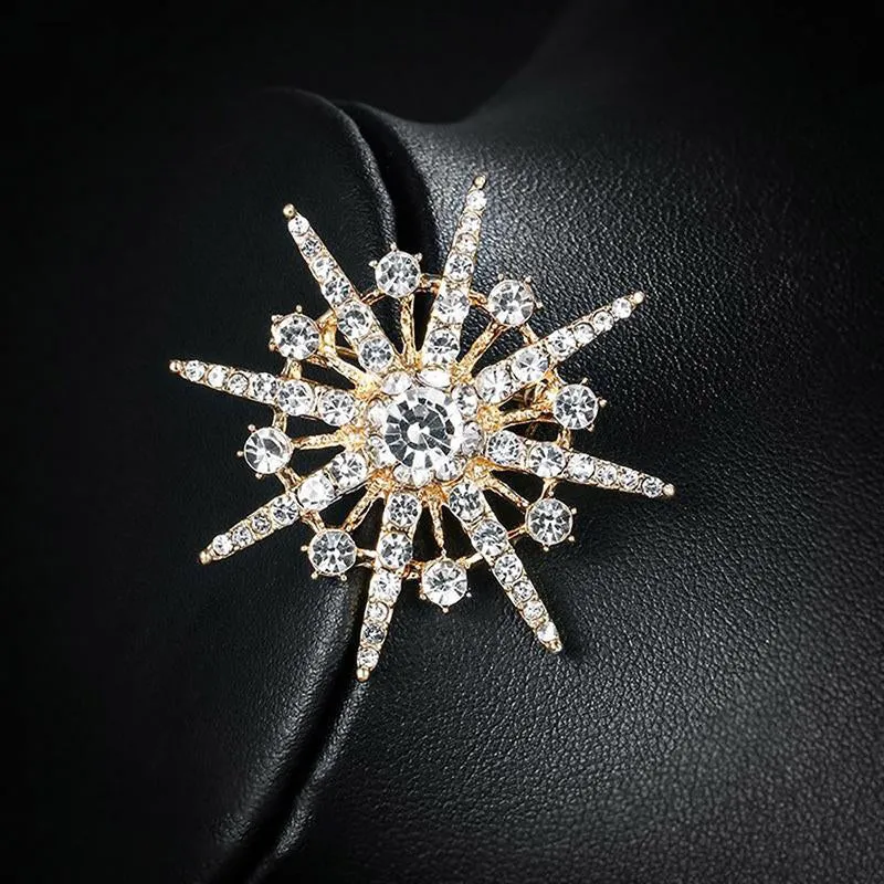 Gleaming Rhinestones Starburst Jewelry Brooch Pins