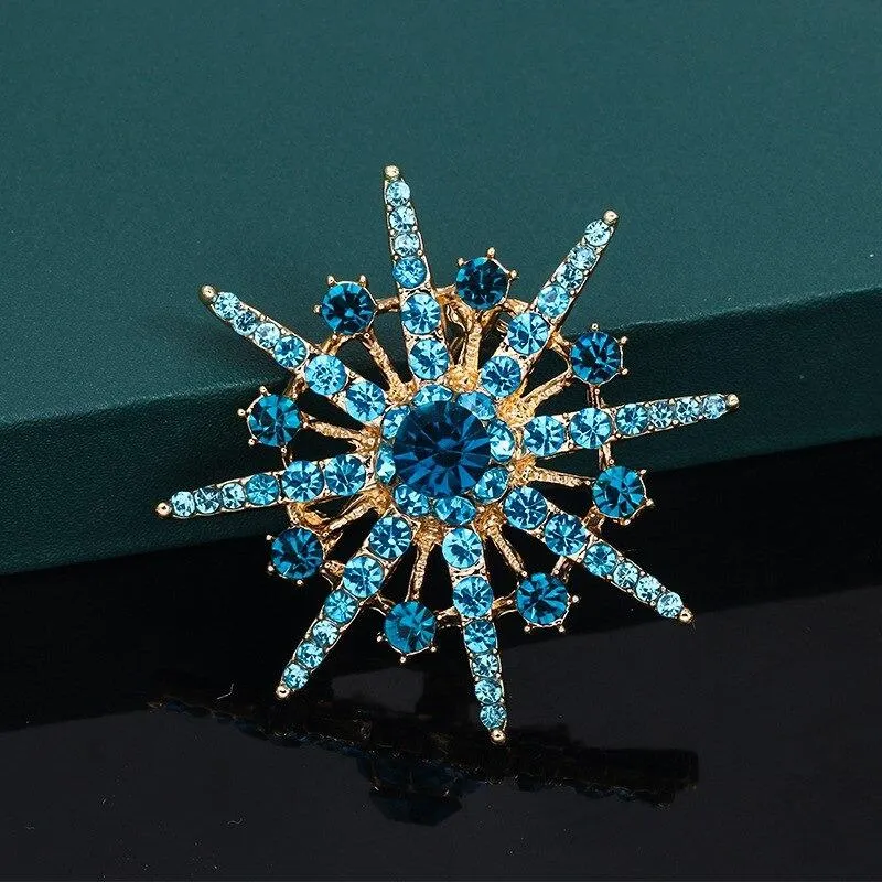 Gleaming Rhinestones Starburst Jewelry Brooch Pins