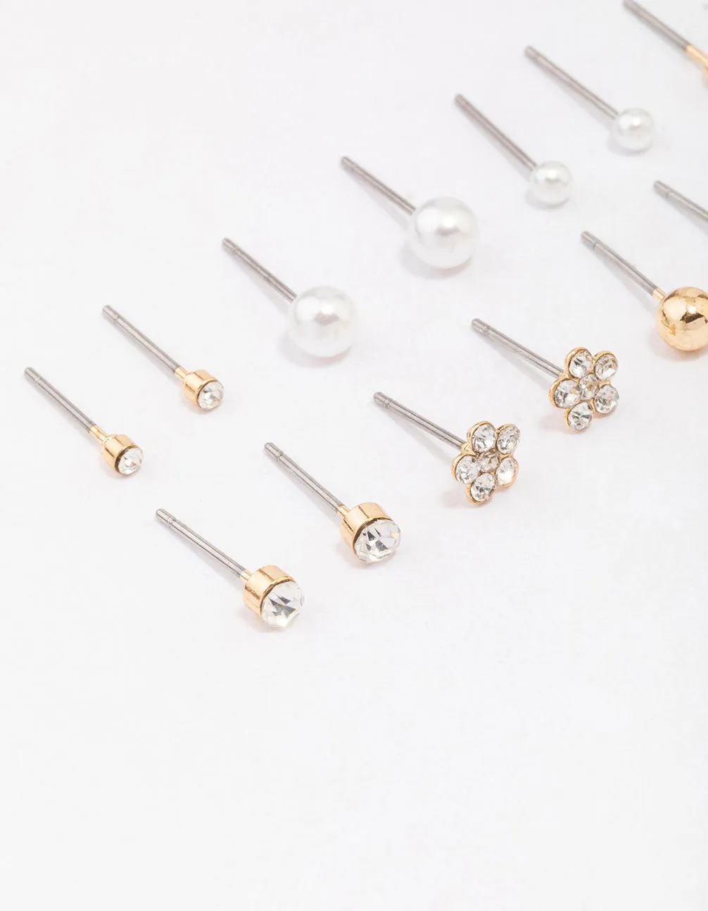 Gold Diamante Flower & Pearl Earring 8-Pack