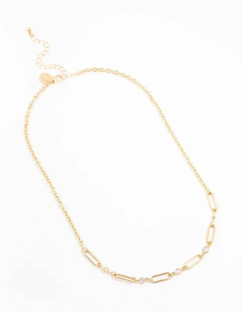 Gold Diamante Rectangle Chain Necklace