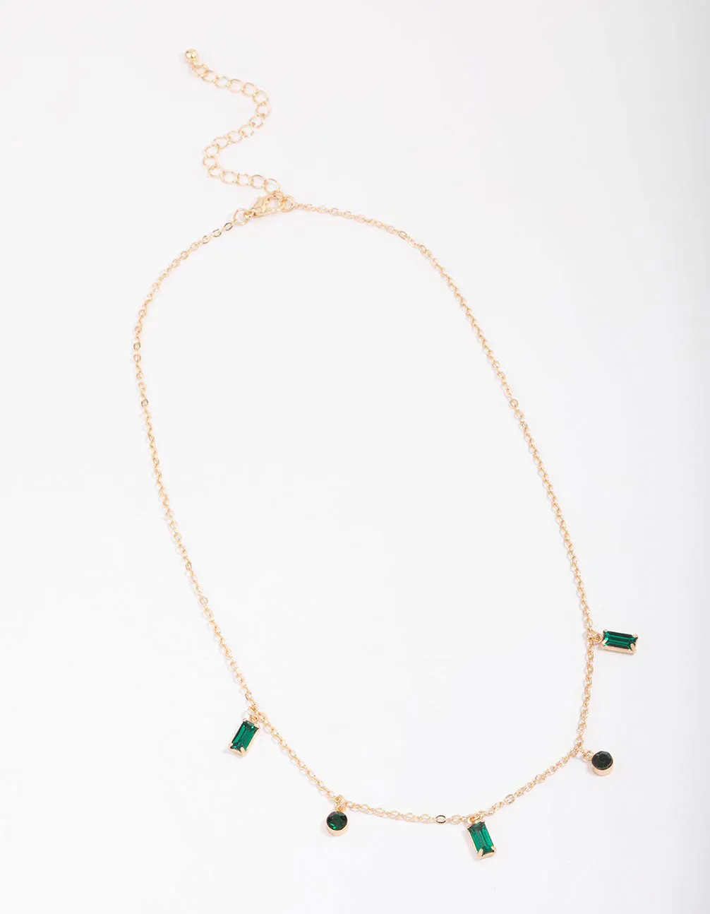 Gold Emerald Baguette & Droplet Chain Necklace