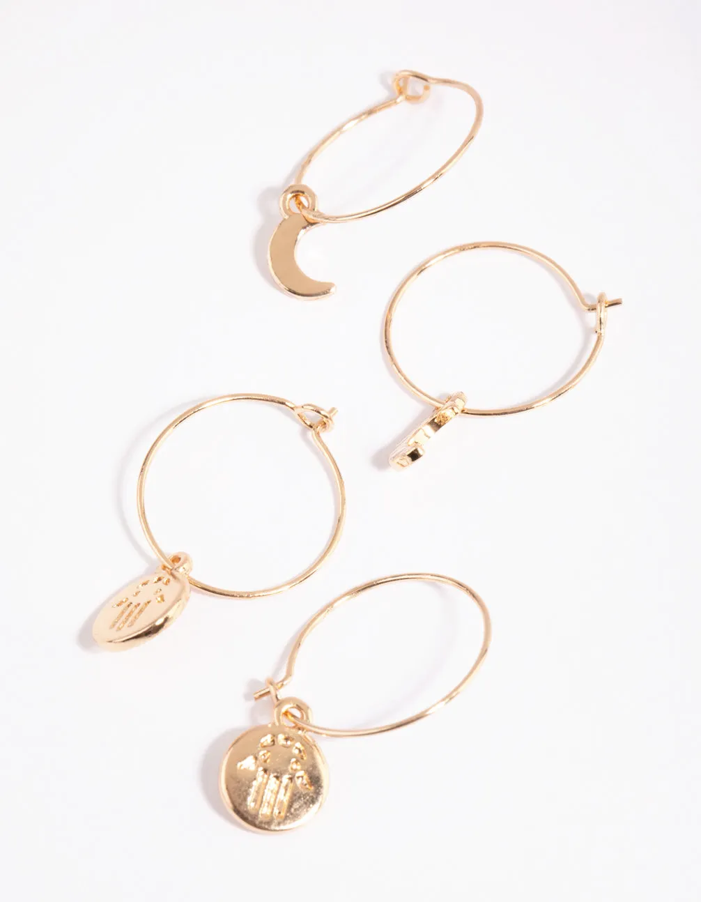 Gold Moon & Hand Coin Earring Set