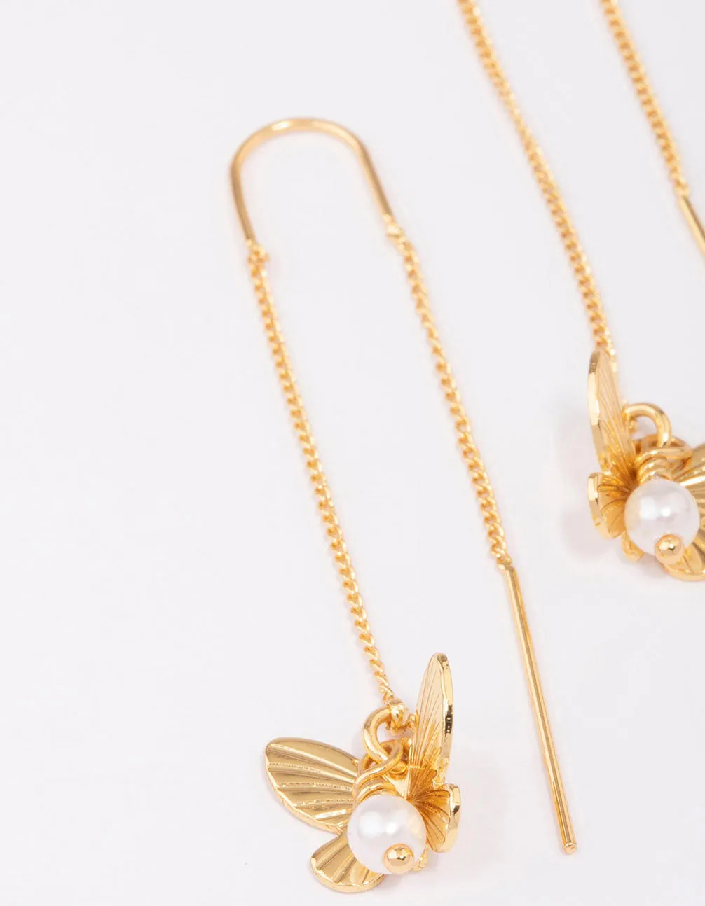 Gold Plated Pearl Butterfly Thread Through Earrings