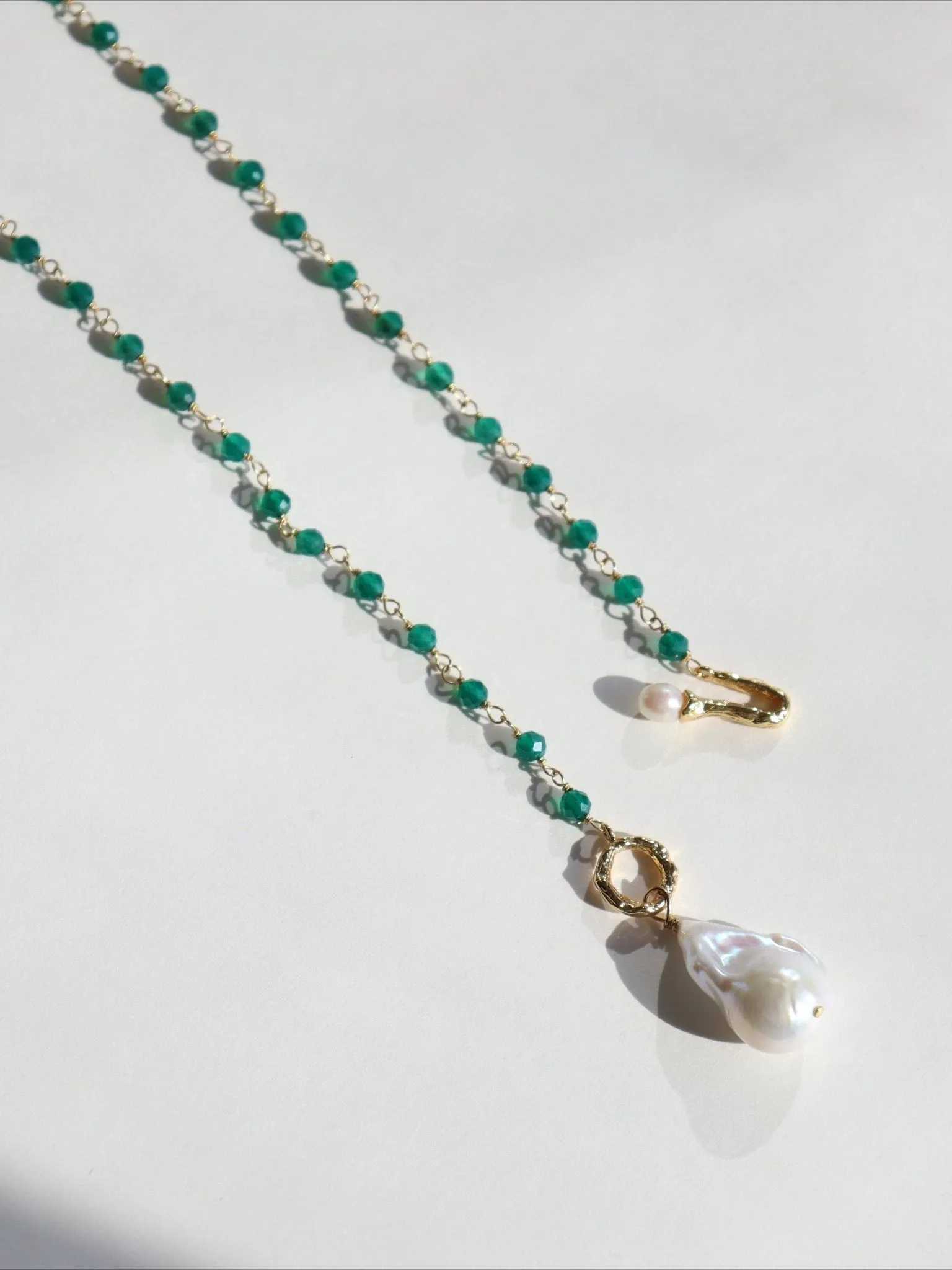 Green Onyx Baroque Pearl Necklace Multilayer Long Sweater Chain