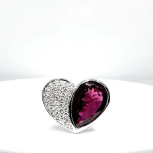 Half Heart Paved Red Ruby Gemstones Diamond Ring 14kt