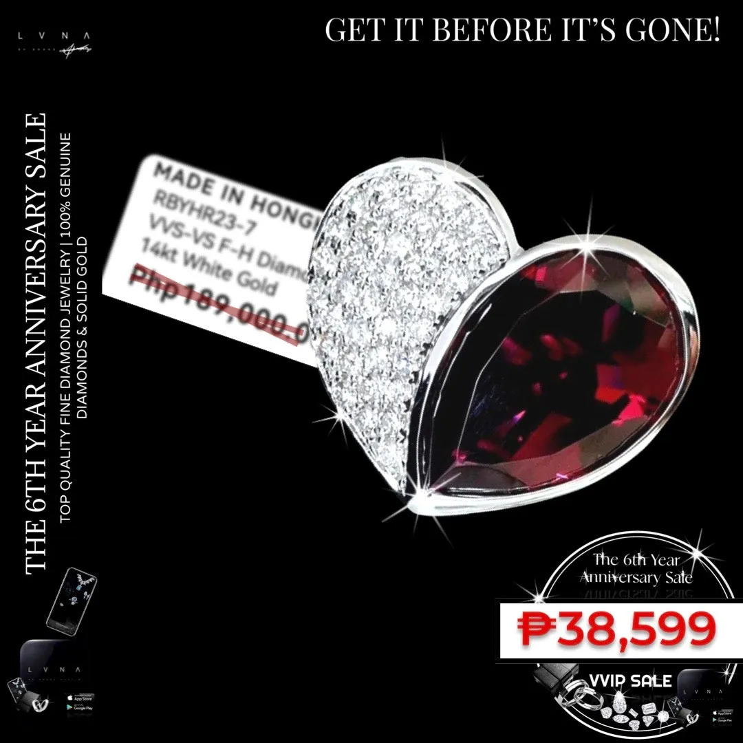 Half Heart Paved Red Ruby Gemstones Diamond Ring 14kt