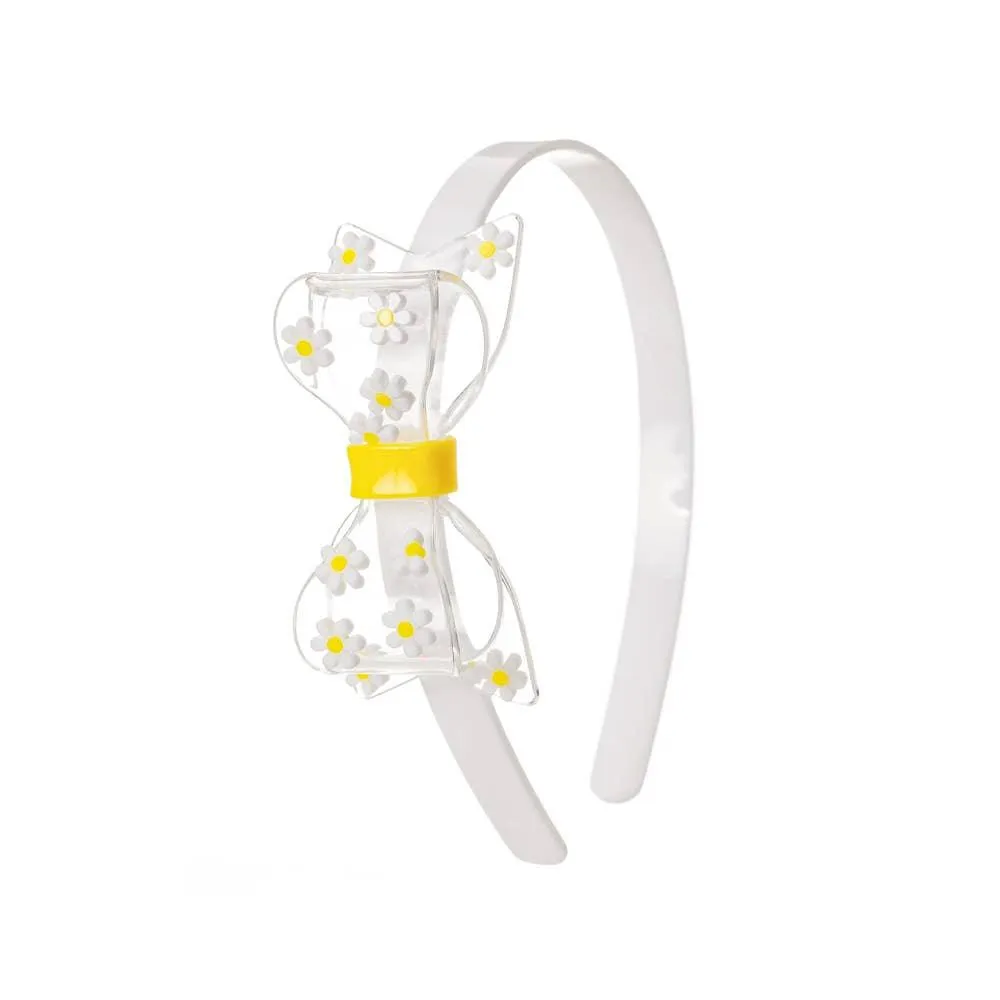 Headband | Fat Bow w/ Daisy Clear | Lilies and Roses NY