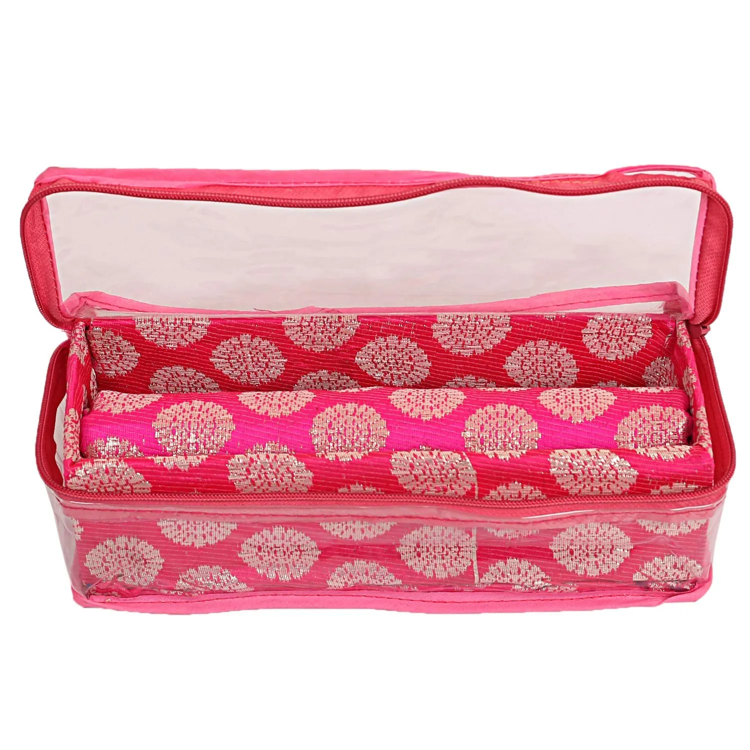 Heart Home Carry Design Brocade Hardboard 2 Pieces One Rod Bangle Box (Pink) - CTHH18170