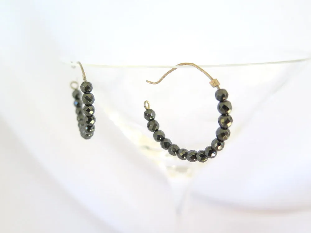 Hematite hoop earrings, gun metal gemstone earrings