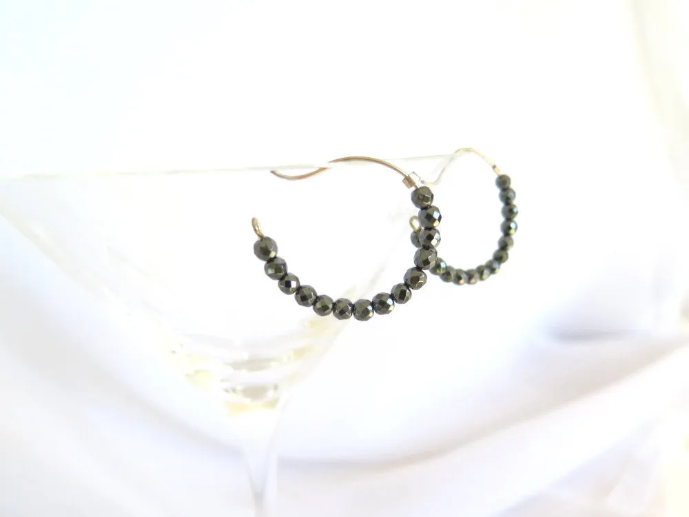 Hematite hoop earrings, gun metal gemstone earrings