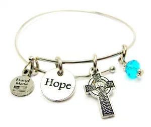 Hope Circle With Celtic Cross With Fleur De Lis Center Bangle Bracelet