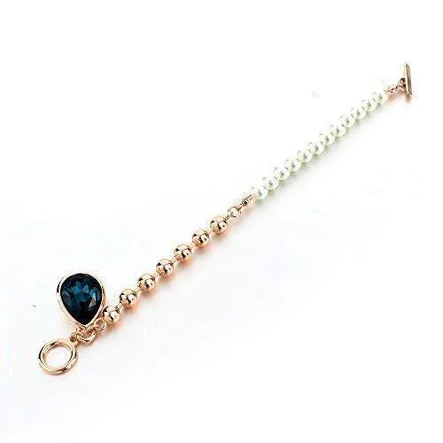 HOT AND BOLD Blue Pearl & Blue Austrian Crystal Charm Bracelet for Women