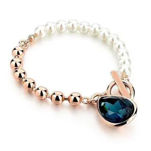 HOT AND BOLD Blue Pearl & Blue Austrian Crystal Charm Bracelet for Women