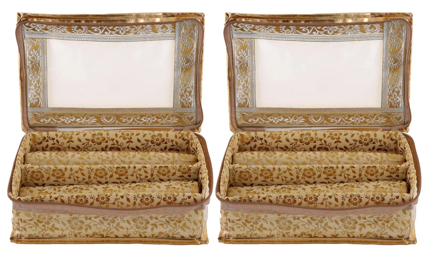 Kuber Industries Brocade Hardboard 2 Pieces Two Rod Bangle Box (Gold)- CTKTC021163