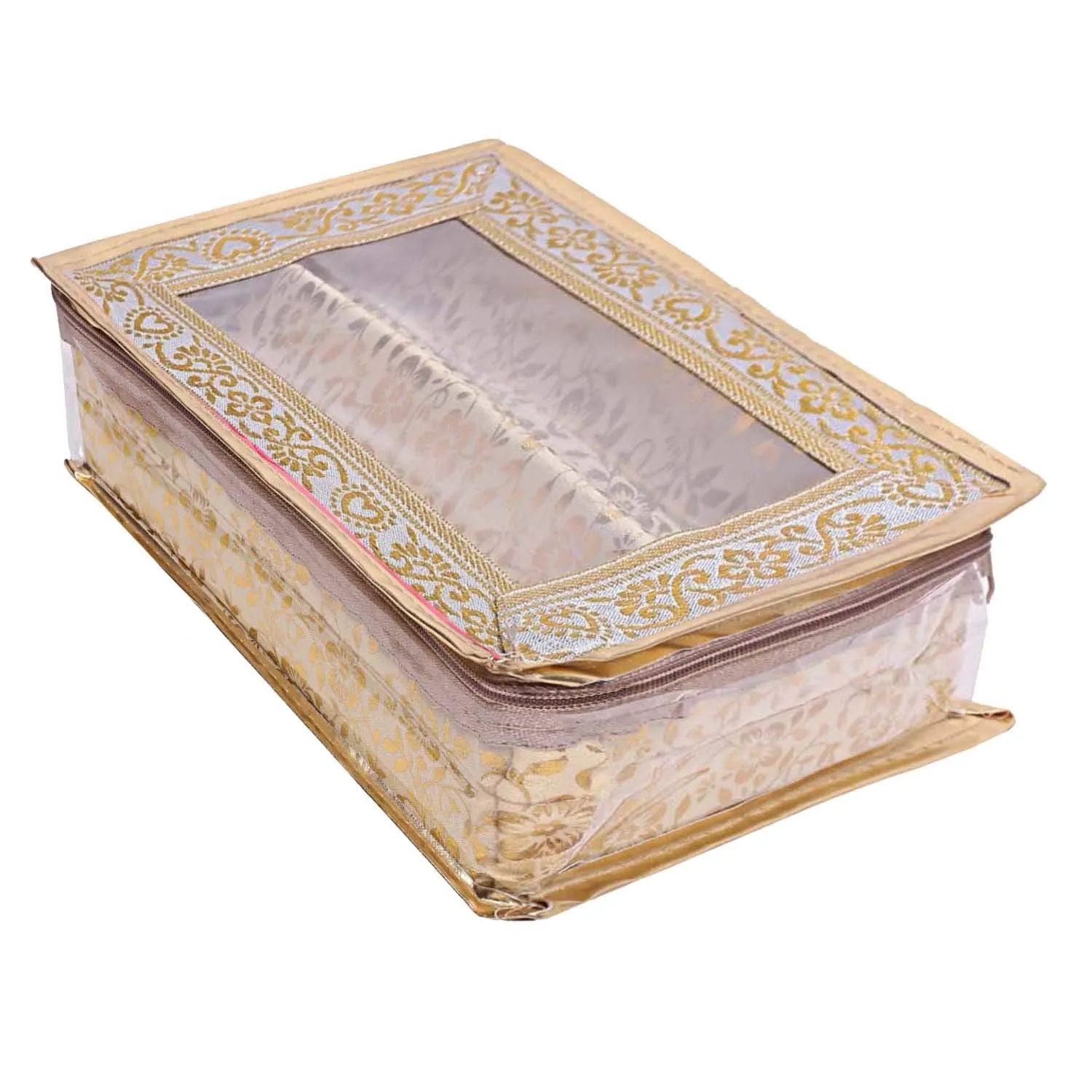 Kuber Industries Brocade Hardboard 2 Pieces Two Rod Bangle Box (Gold)- CTKTC021163