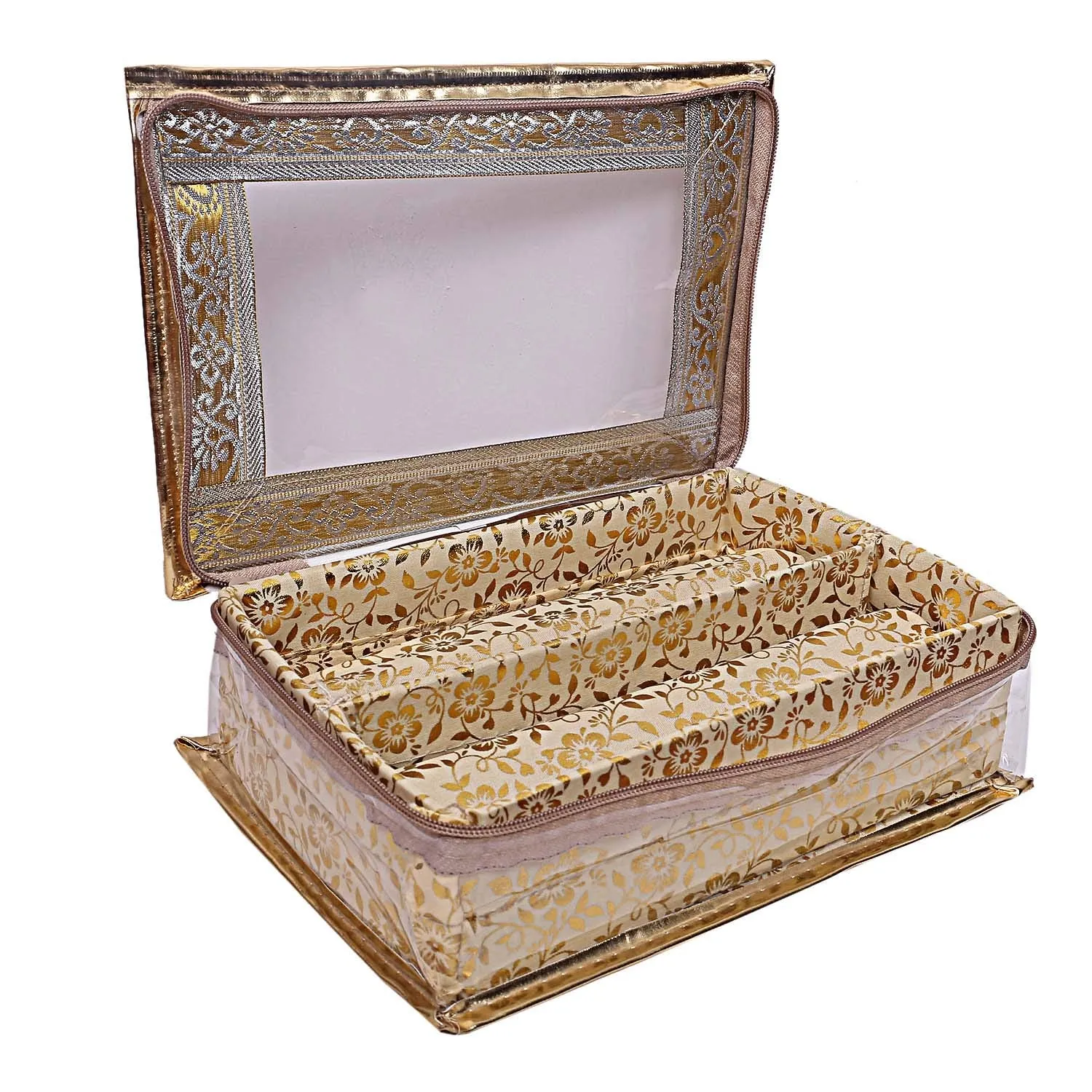 Kuber Industries Brocade Hardboard Two Rod Bangle Box (Gold)-CTKTC021161