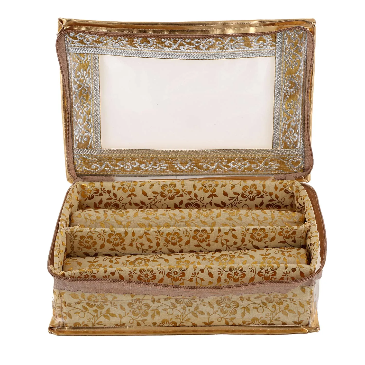 Kuber Industries Brocade Hardboard Two Rod Bangle Box (Gold)-CTKTC021161