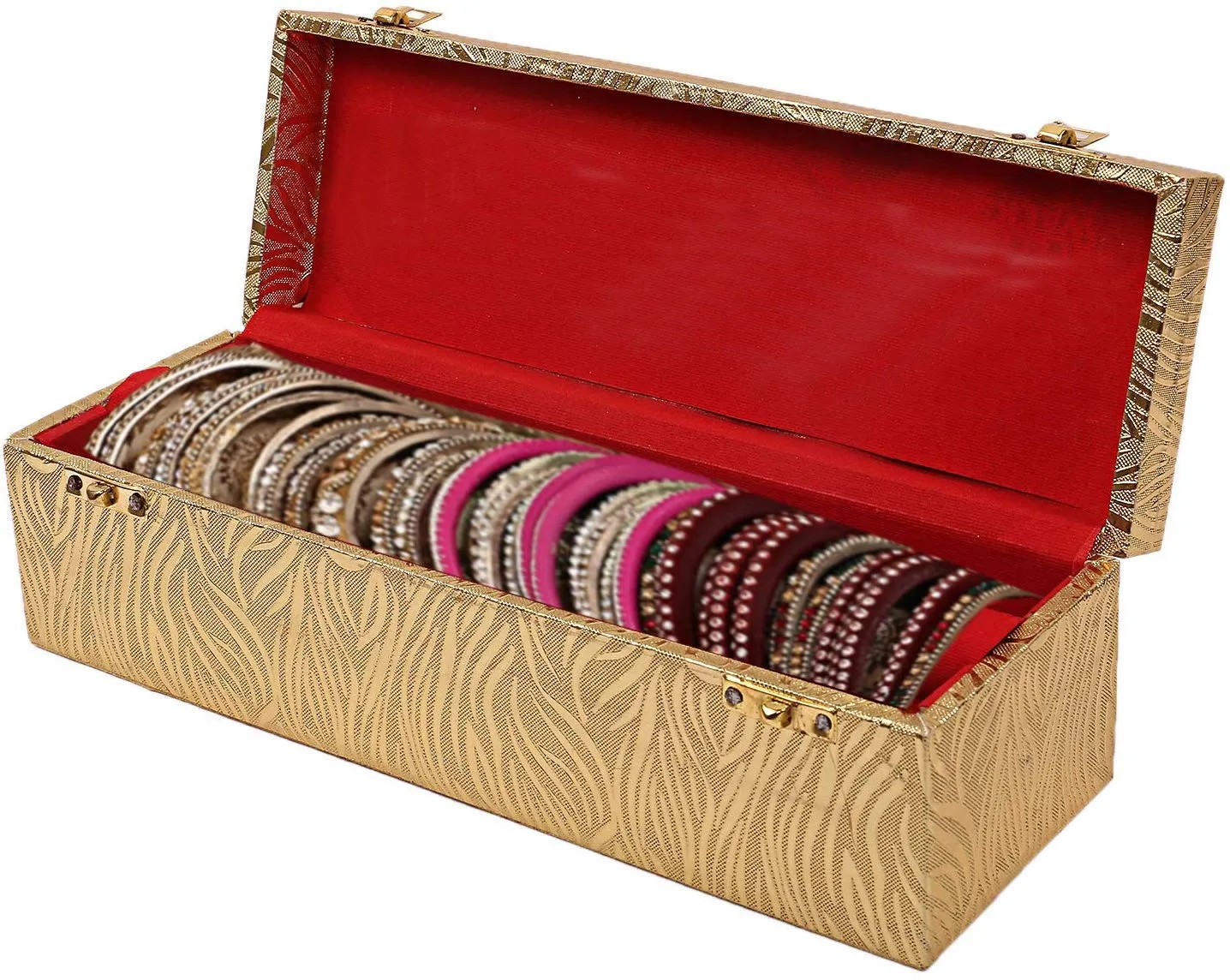 Kuber Industries Wooden 2 Pieces One Rod Bangle Storage Box (Gold) -CTKTC8707