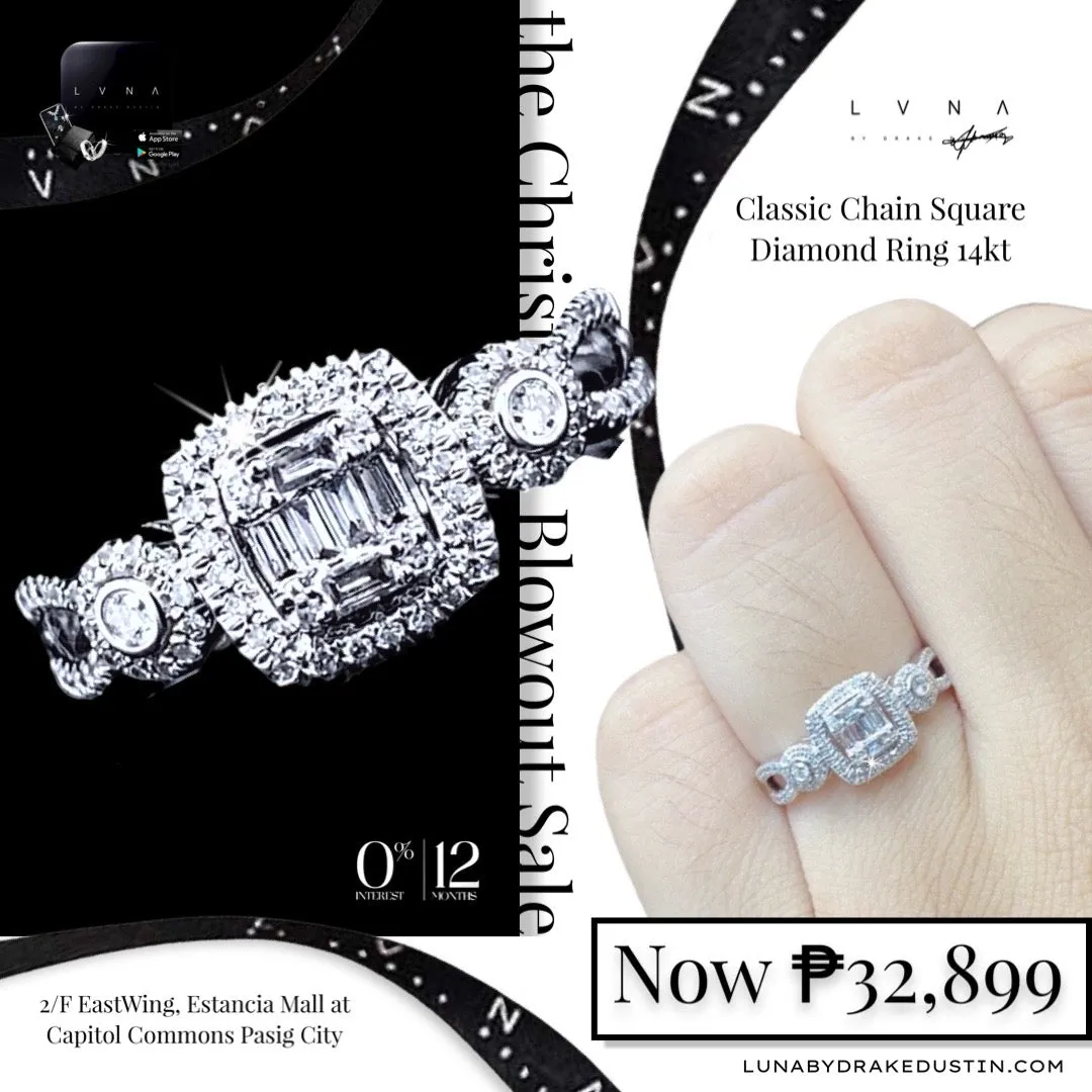 Large Chain Square Diamond Ring 14kt