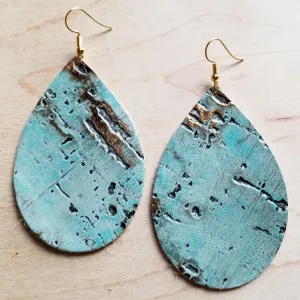 Leather Teardrop Earrings in Turquoise Metallic 222m