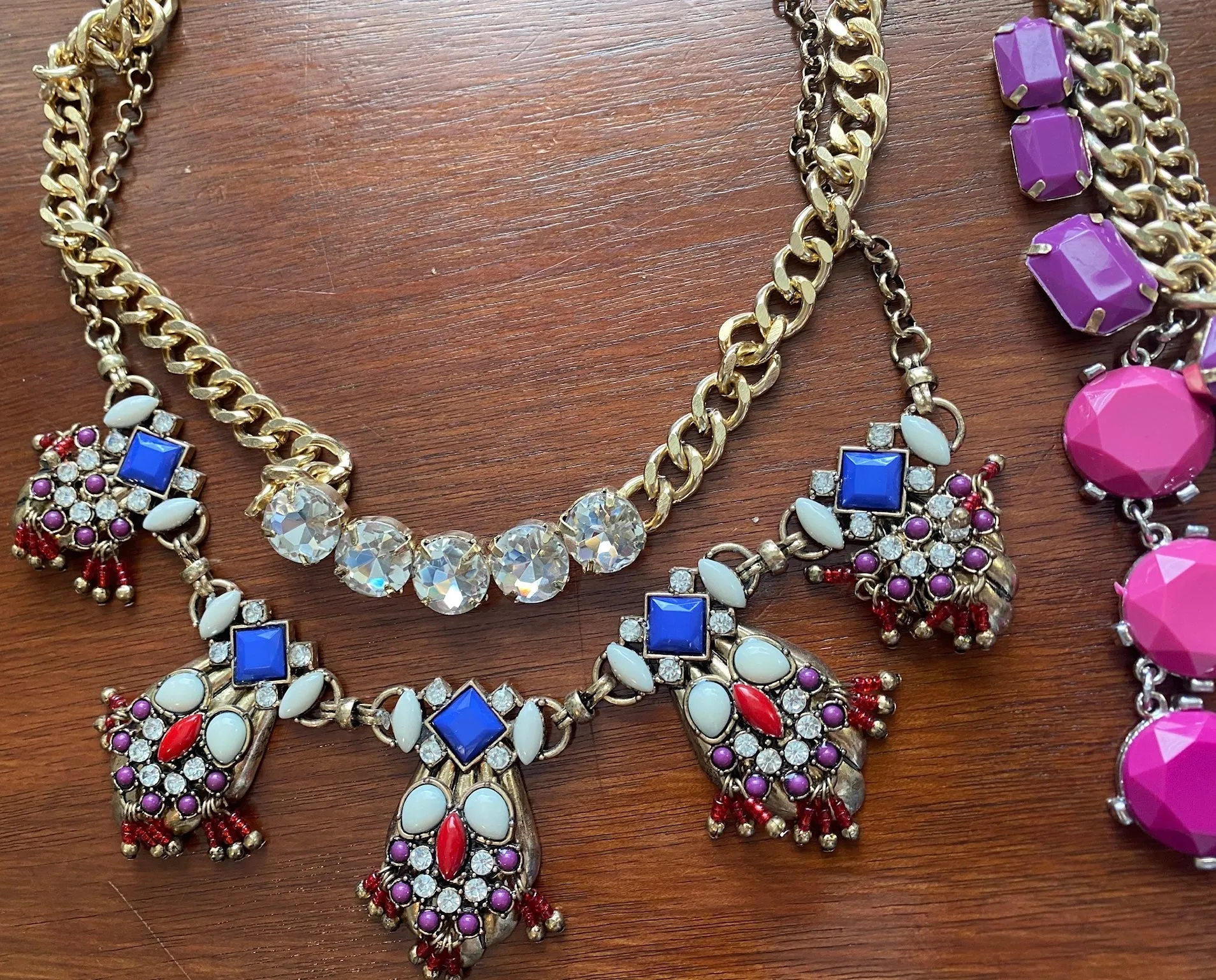 Lot of 5 Statement Pageant Bead Rhinestone Necklaces