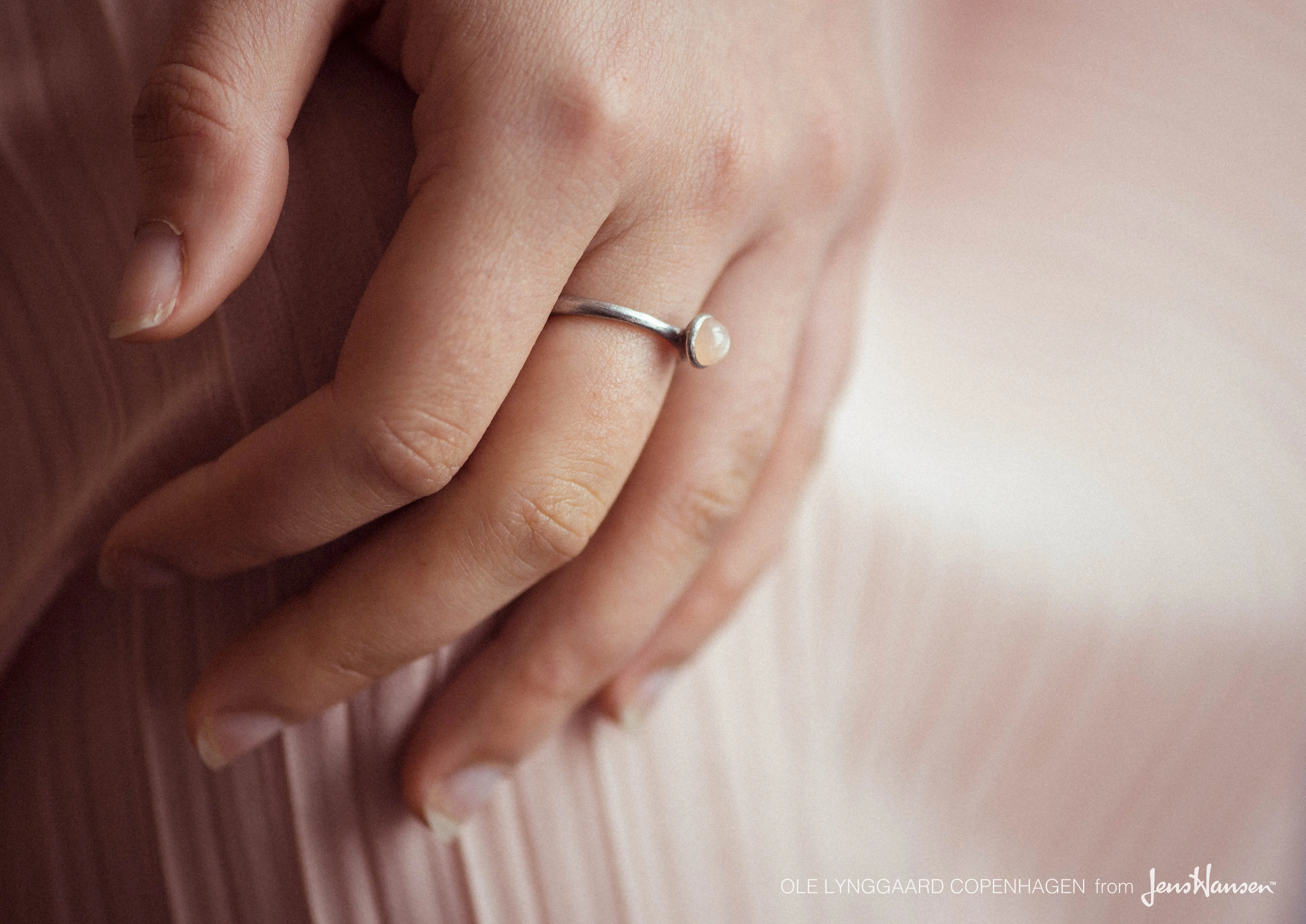 Lotus Ring in Sterling Silver with Blush Moonstone