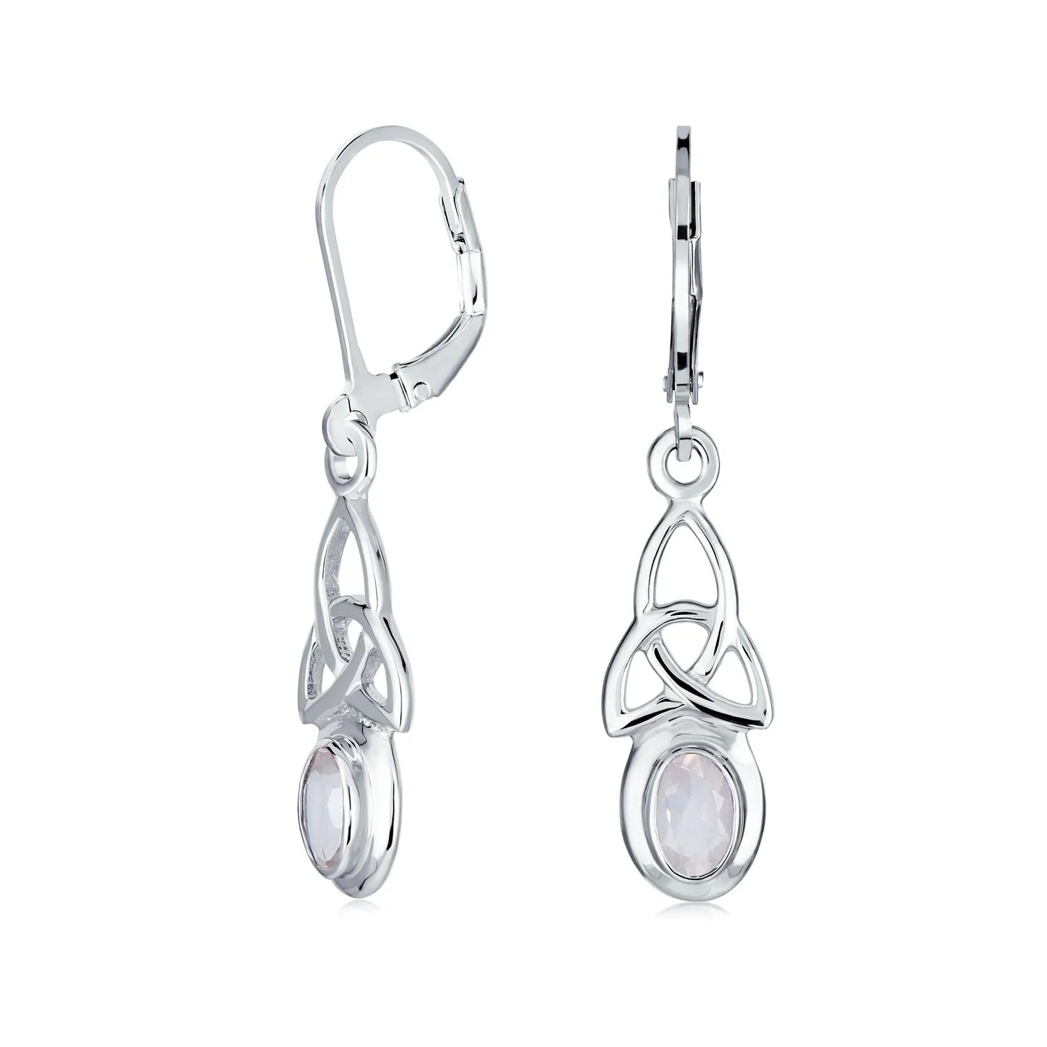 Love Knot Oval Bezel Gemstone Dangle Earrings Celtic Western Jewelry  Silver