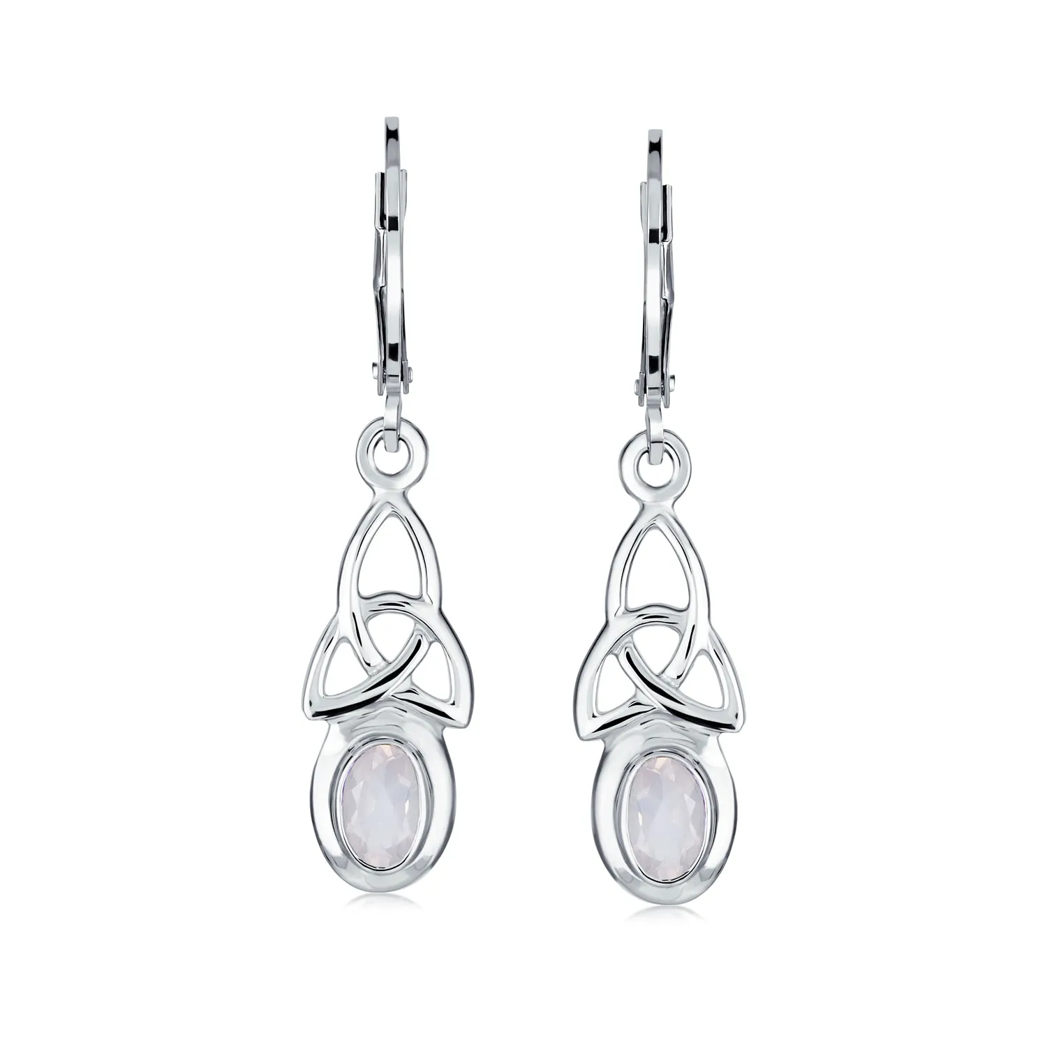 Love Knot Oval Bezel Gemstone Dangle Earrings Celtic Western Jewelry  Silver